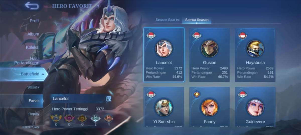 Akun mobile legend tahun 2020 skin banyak