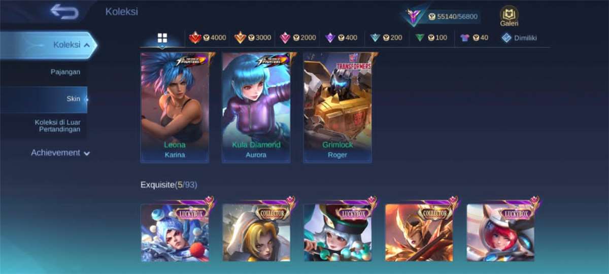 Akun mobile legend tahun 2020 skin banyak