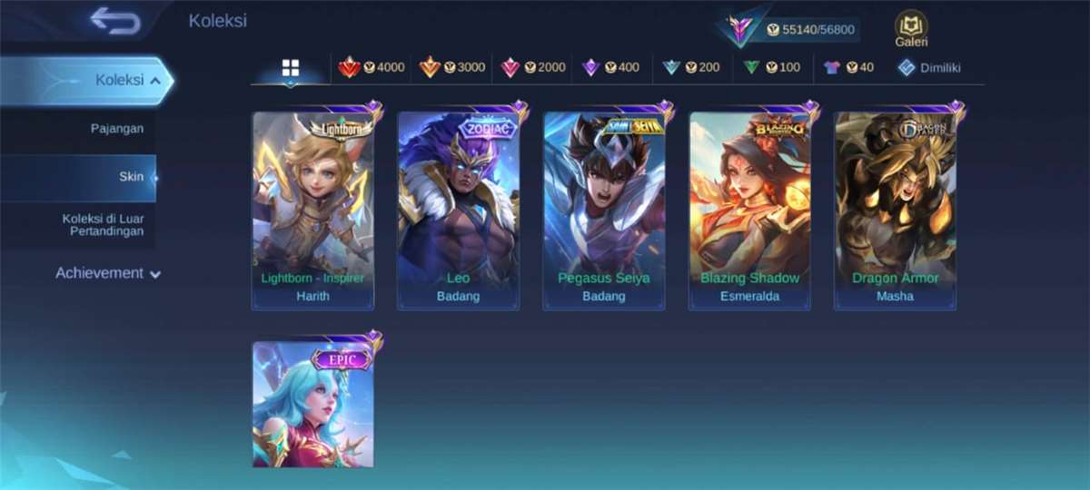 Akun mobile legend tahun 2020 skin banyak