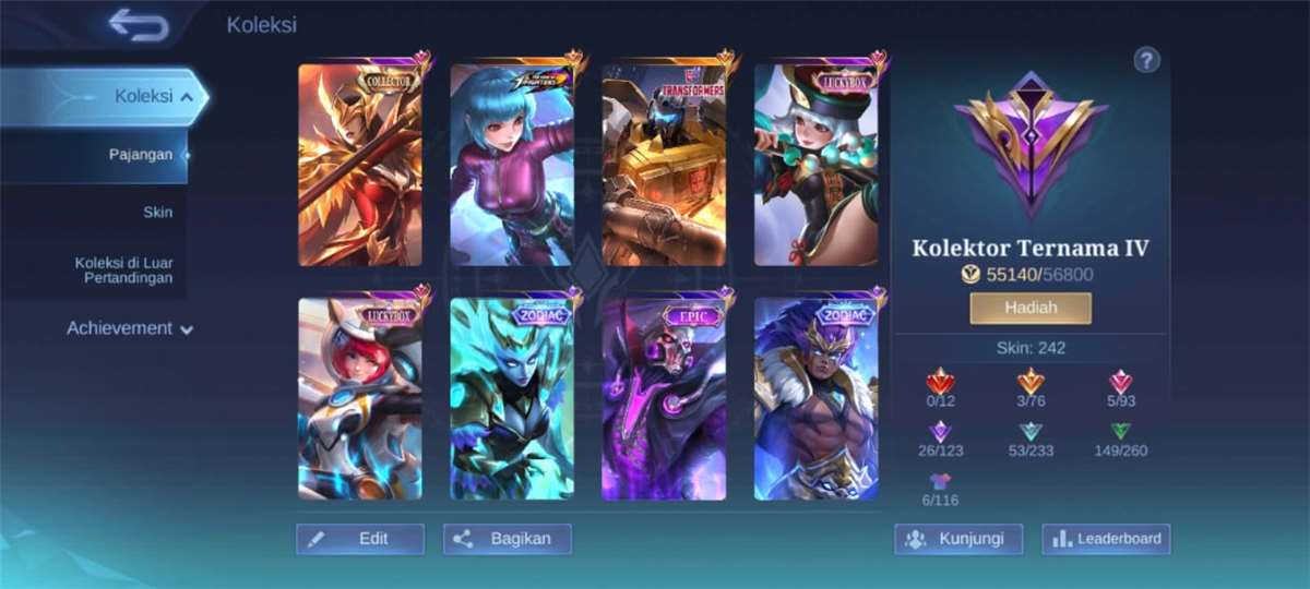 Akun mobile legend tahun 2020 skin banyak