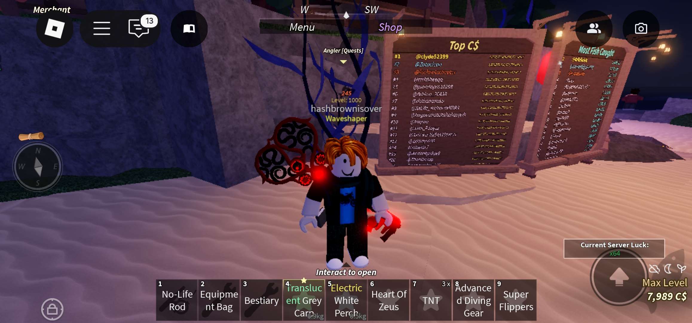 Lvl 1,000 Account Fisch Roblox