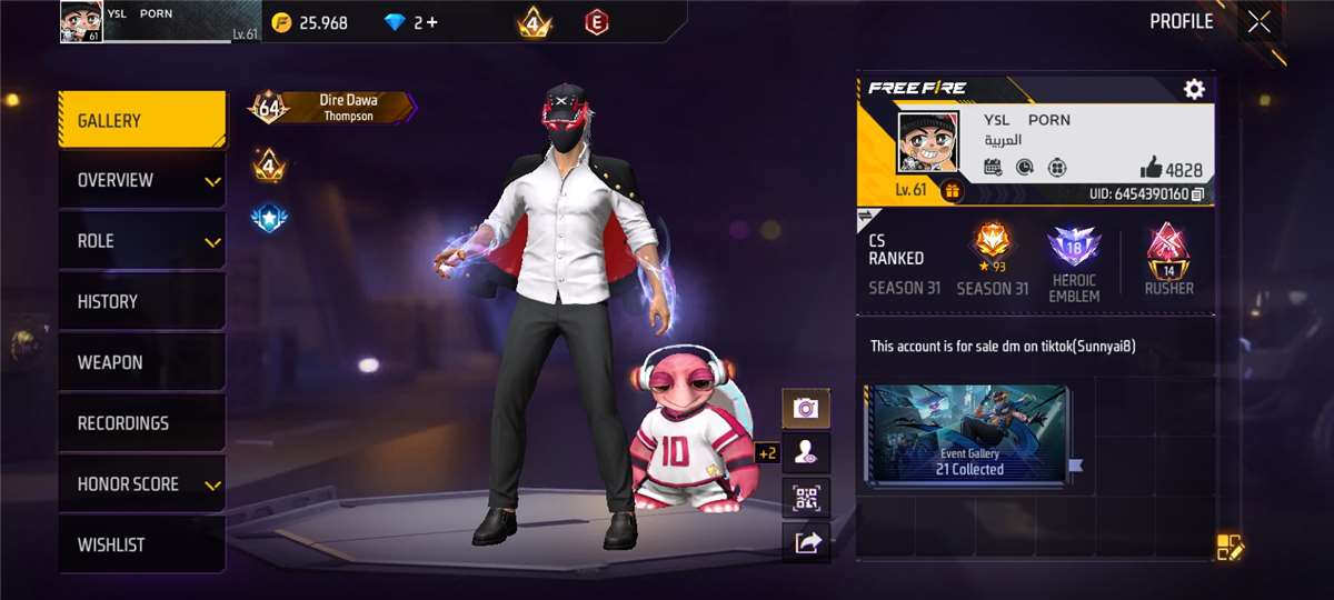 Free fire account for sale 