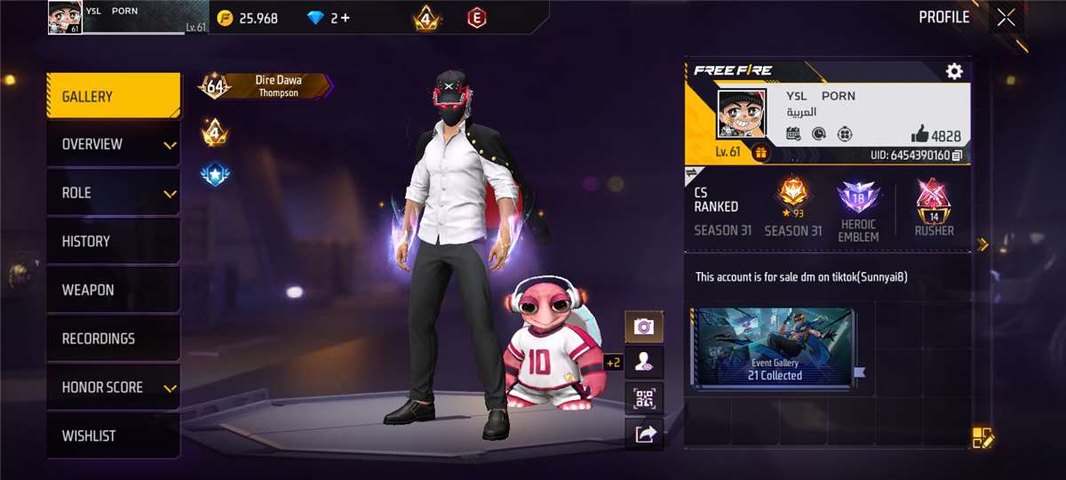 Free fire account for sale 