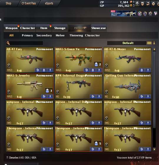 13 VIP 6 Thompson  +  GATLING   + RPK + TMP +