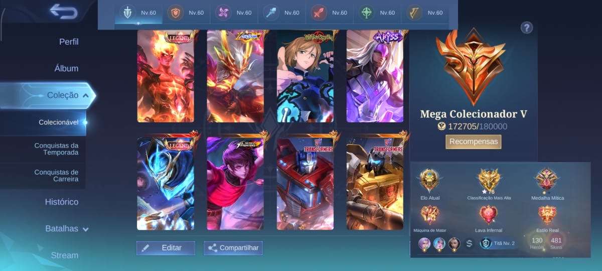 Contas de top mega colecionadore