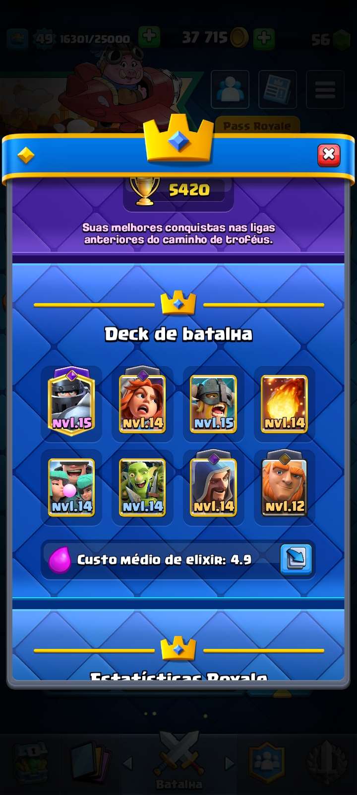 Conta clash royale nível 51. Torre nível 15