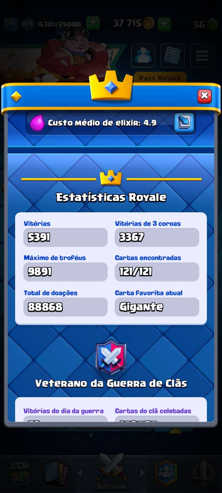 Conta clash royale nível 51. Torre nível 15