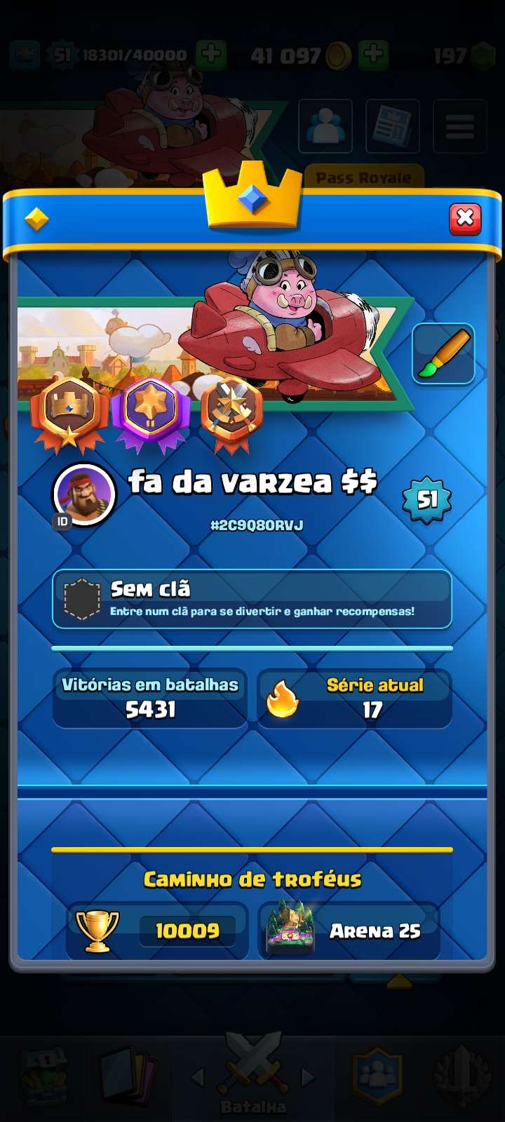 Conta clash royale nível 51. Torre nível 15