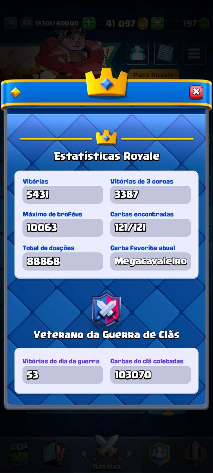 Conta clash royale nível 51. Torre nível 15
