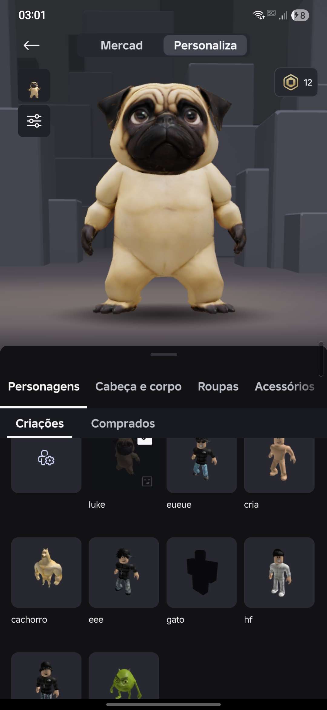 Conta de roblox com varias skins e branrots