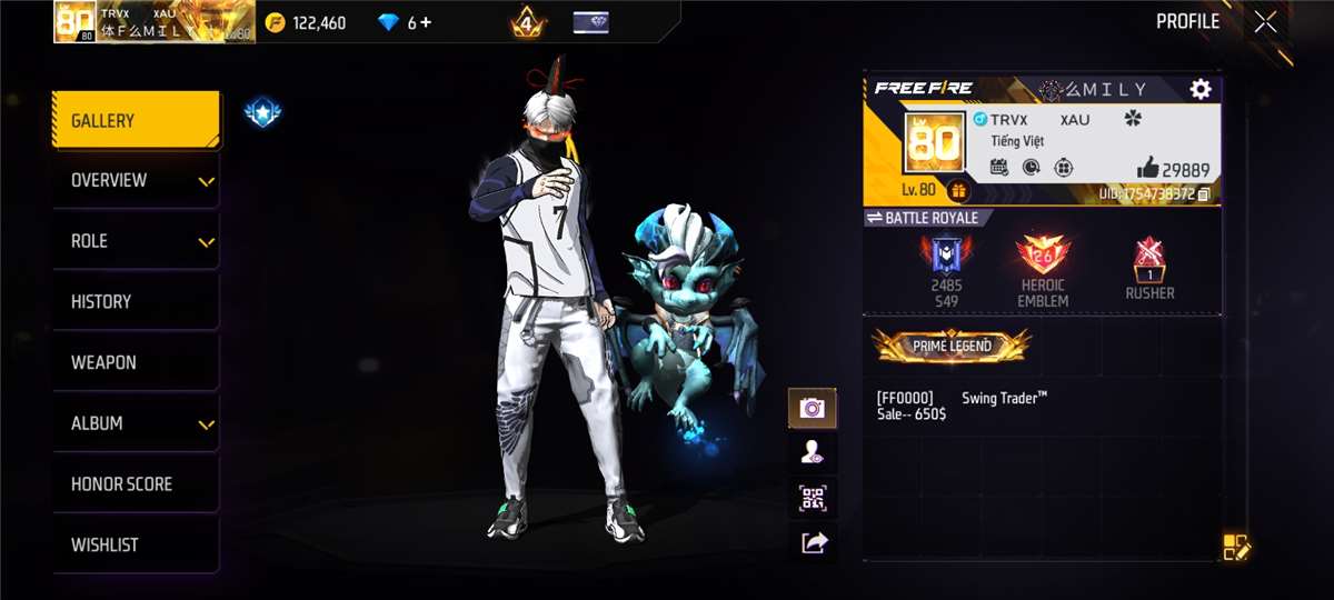 Elite Free Fire Account | Level 80 | All Seas