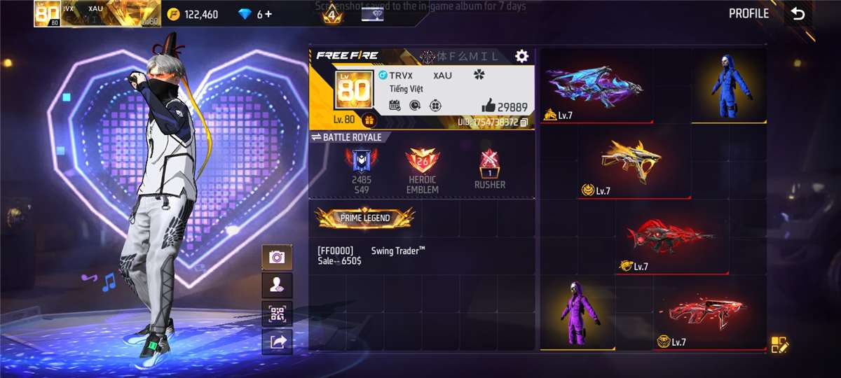 Elite Free Fire Account | Level 80 | All Seas