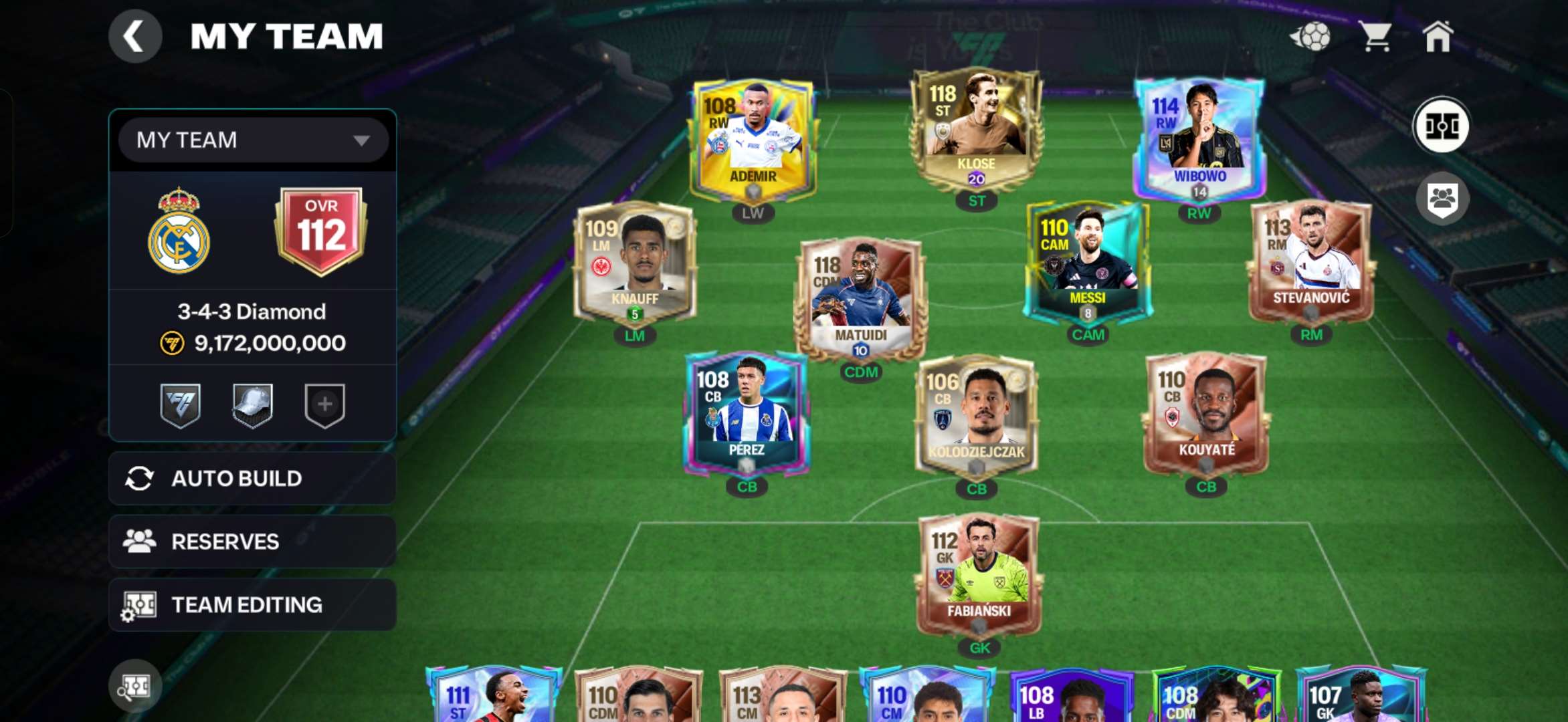 Over 112+,,,, messi,and mani card over the115