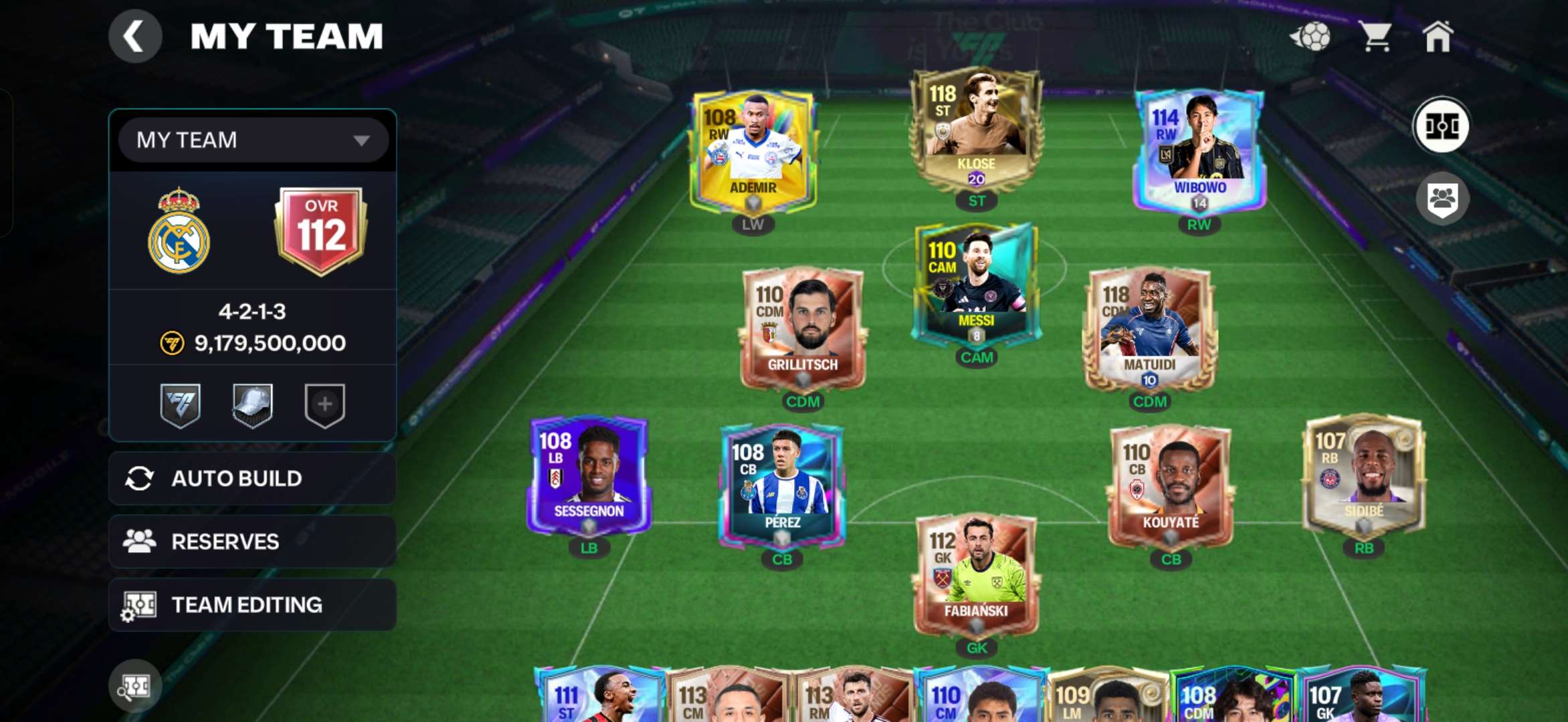 Over 112+,,,, messi,and mani card over the115
