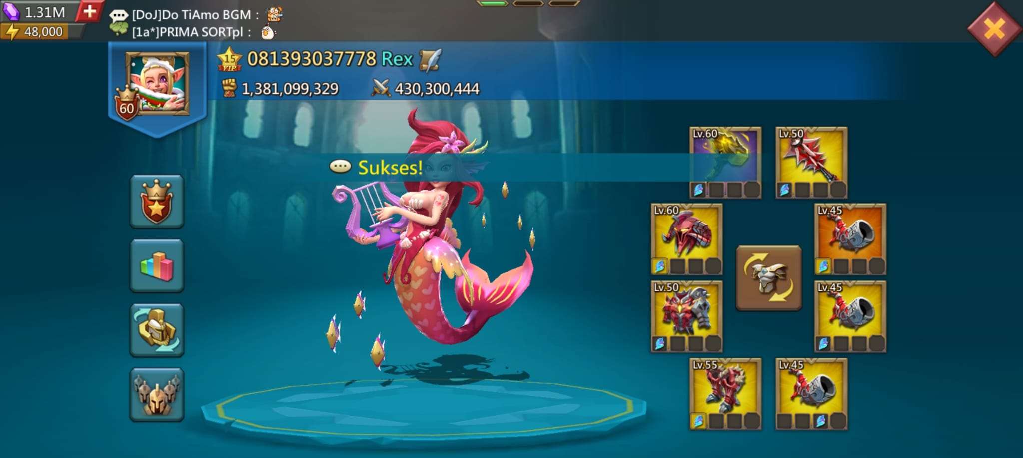 Akun lord mobile 1,3 M full T5