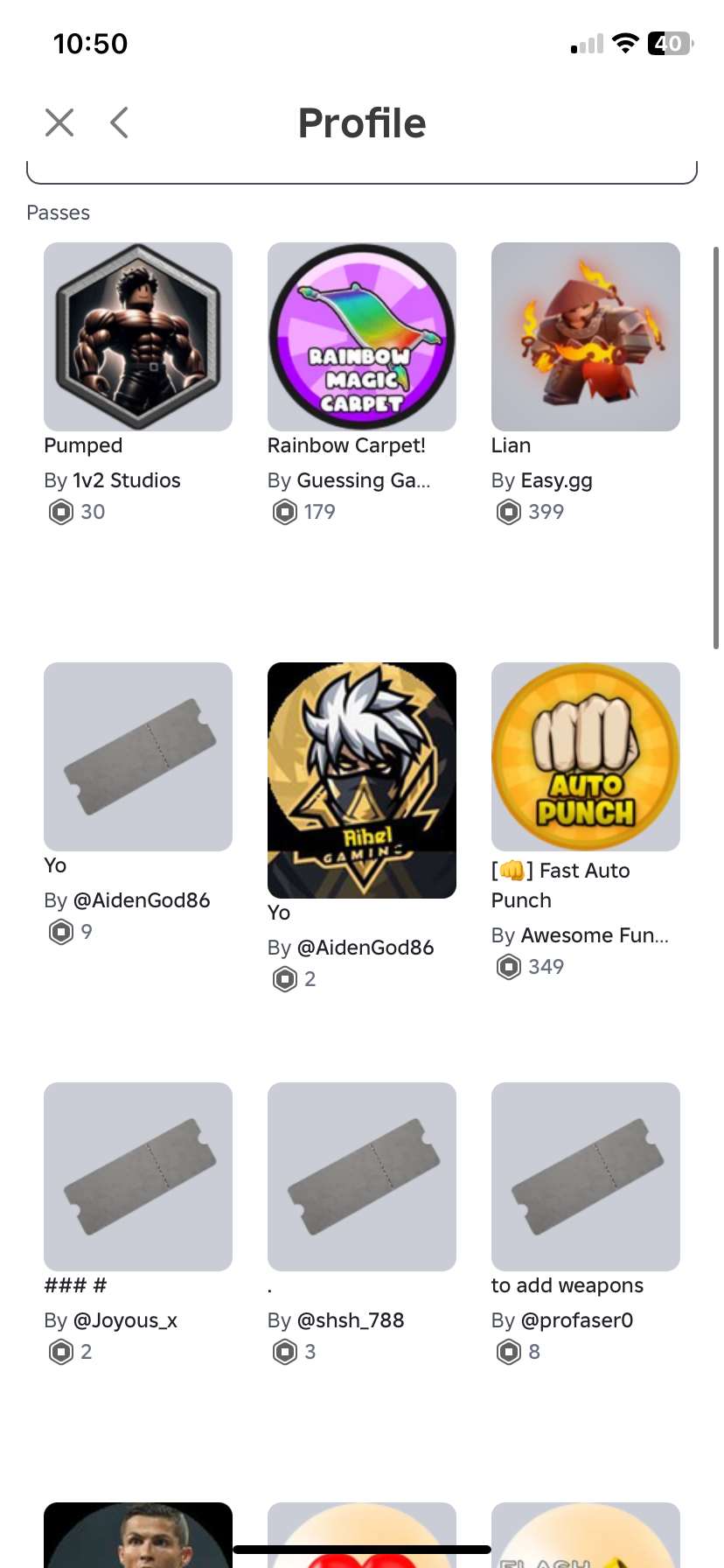 Roblox account with various gamepasses